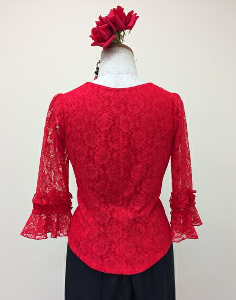楽天市場】フラメンコ衣装 ブラウス フラメンコ 赤 レース イージー