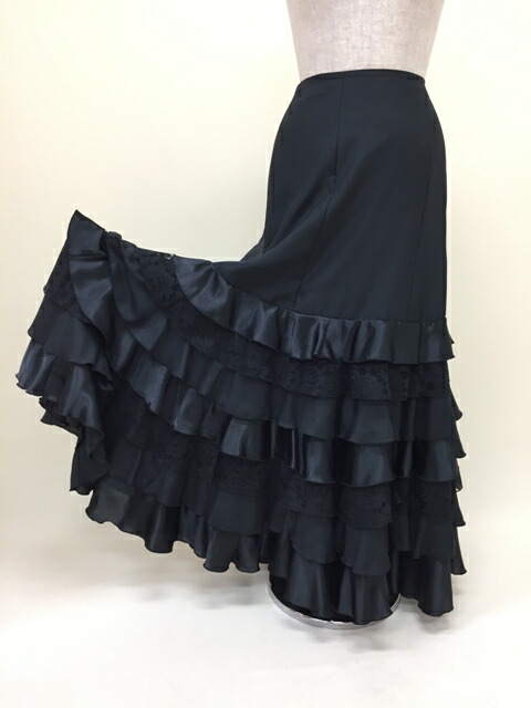 楽天市場】フラメンコ衣装スカート ファルダ 黒スカート 黒レース無地