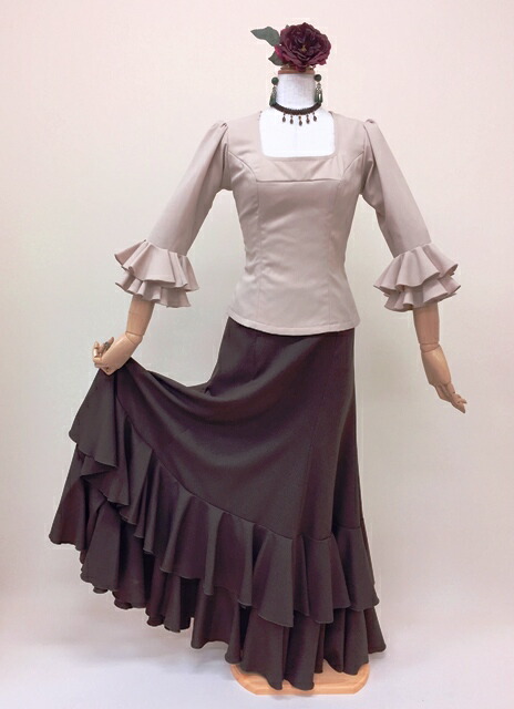 楽天市場】フラメンコ衣装スカート ファルダ こげ茶 Aライン全20色