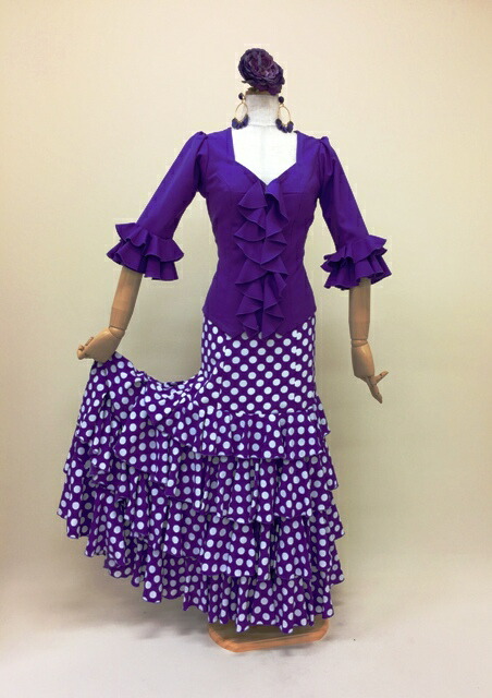 楽天市場】フラメンコ衣装 スカート 水玉ファルダ4段フリル 紫地に白