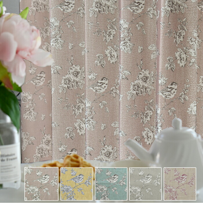 楽天市場】非遮光カーテン シャビーローズ オーダー バラ 小鳥 蝶