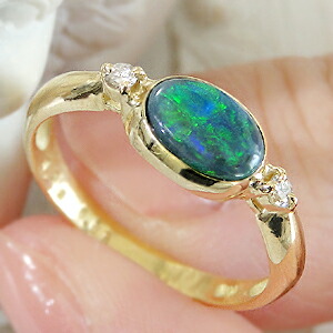 楽天市場】ブラックオパール リング ダイヤモンド 指輪 18金 イエロー