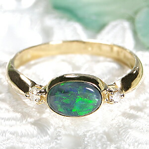 楽天市場】ブラックオパール リング ダイヤモンド 指輪 18金 イエロー