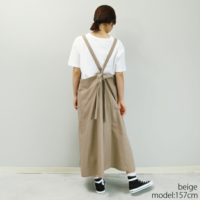 楽天市場】【日本製】綿麻サージの着丈調節可能エプロンスカート