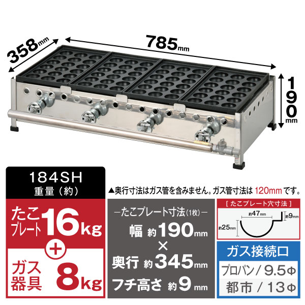 楽天市場】新製品 たこ焼き器18穴×4連 鉄鋳物 フチ高 184SH(代引・送料