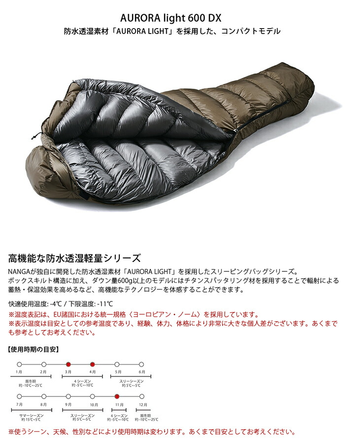 楽天市場】NANGA ナンガ オーロラライト 600DX 寝袋 (レギュラー