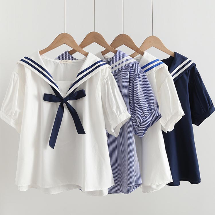 楽天市場】ブラウス 半袖 マリン風 リボン付き トップス シャツ