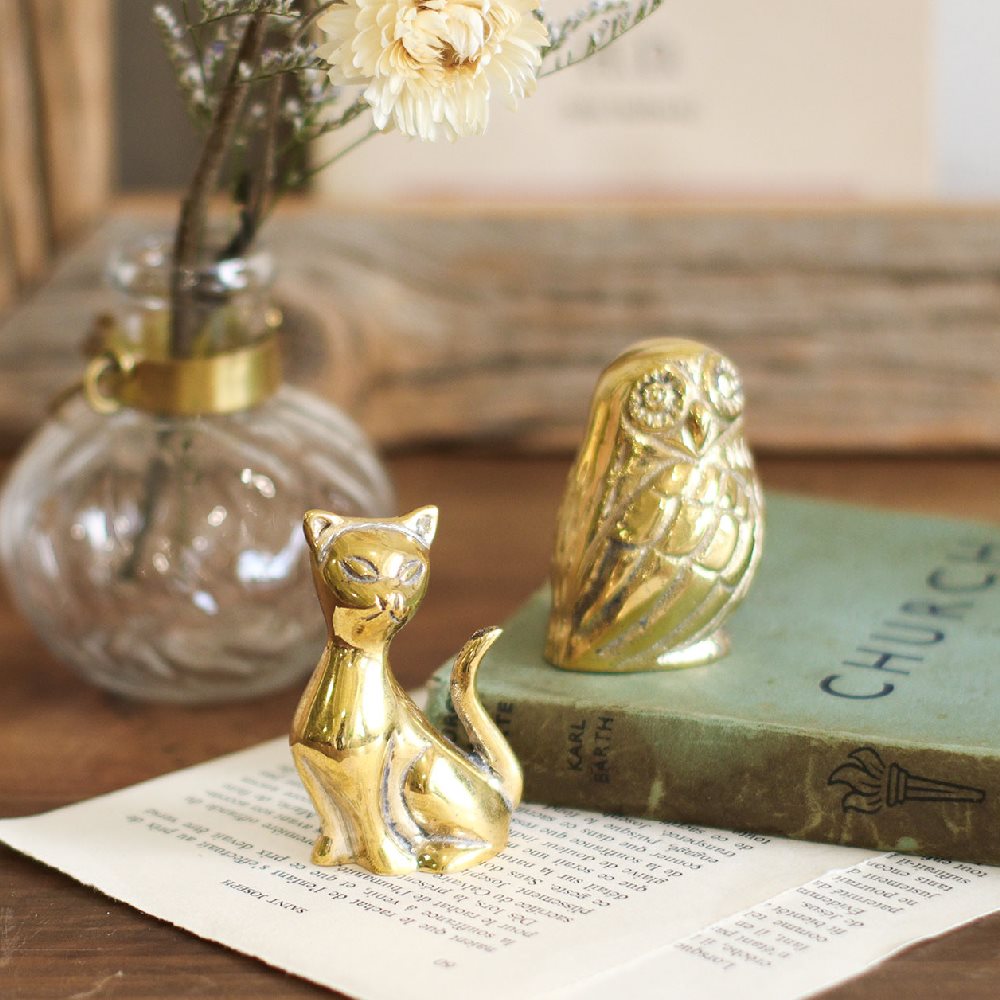 楽天市場】ペーパーウエイト ブラス 真鍮製 アンティークゴールド ネコ