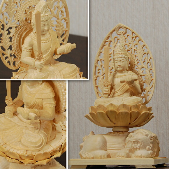 楽天市場】文殊菩薩 檜を用いた木彫りの仏像 置物 フィギュア 桧木