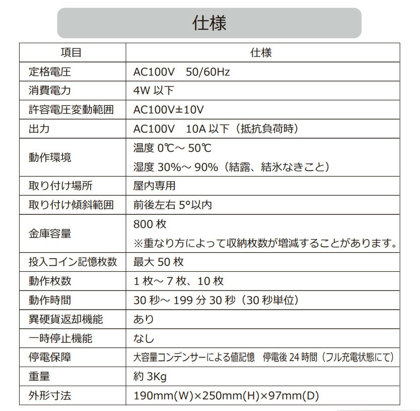 楽天市場】TD-ASD-100H コインタイマー100円硬貨用（最大10Aまで