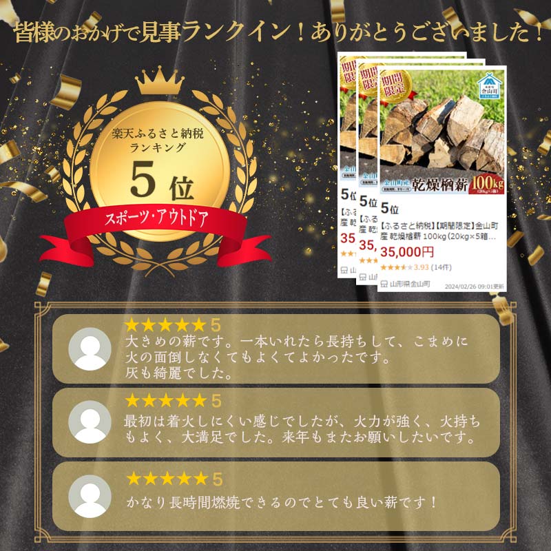 楽天市場】【ふるさと納税】 金山町産 乾燥楢薪 100kg（20kg×5箱