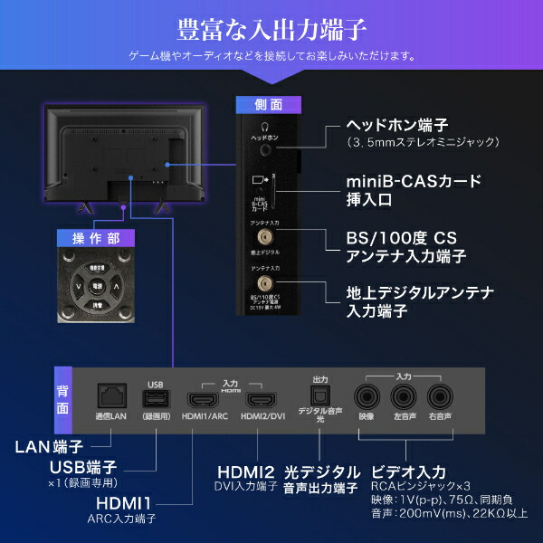 楽天市場】テレビ 24型 ダブルチューナー 24インチ 液晶テレビ 裏録画