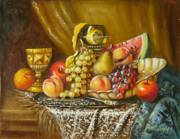 油絵 菅家令子 絵 絵画 インテリア 額付(黒) uF6-061004 野菜果物 絵画