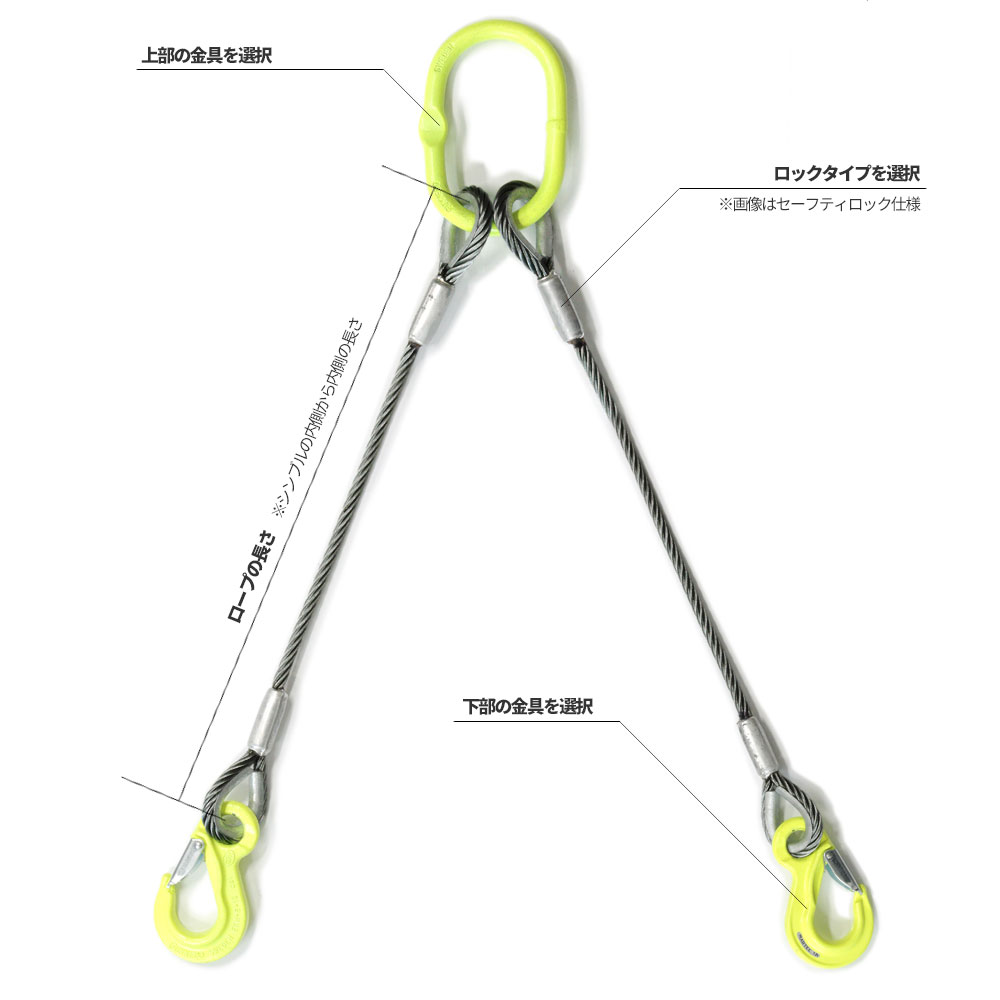 楽天市場】2本吊り 玉掛けワイヤー φ8mm 黒(O/O) 使用荷重:1t オーダー
