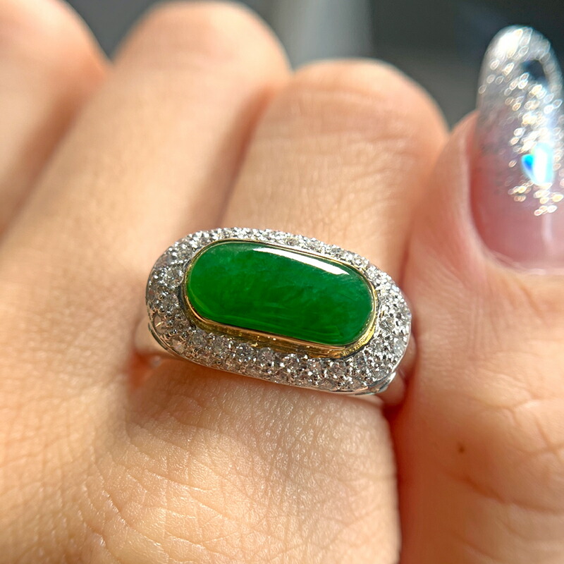 楽天市場】翡翠 約6.0×13.4mm リング 17.5号 K18WG/YG ホワイト