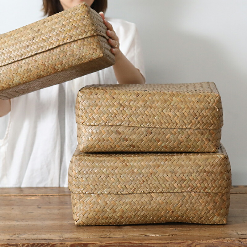 楽天市場】カチュー水草ふた付き四角BOX 3点セット アジアのかご