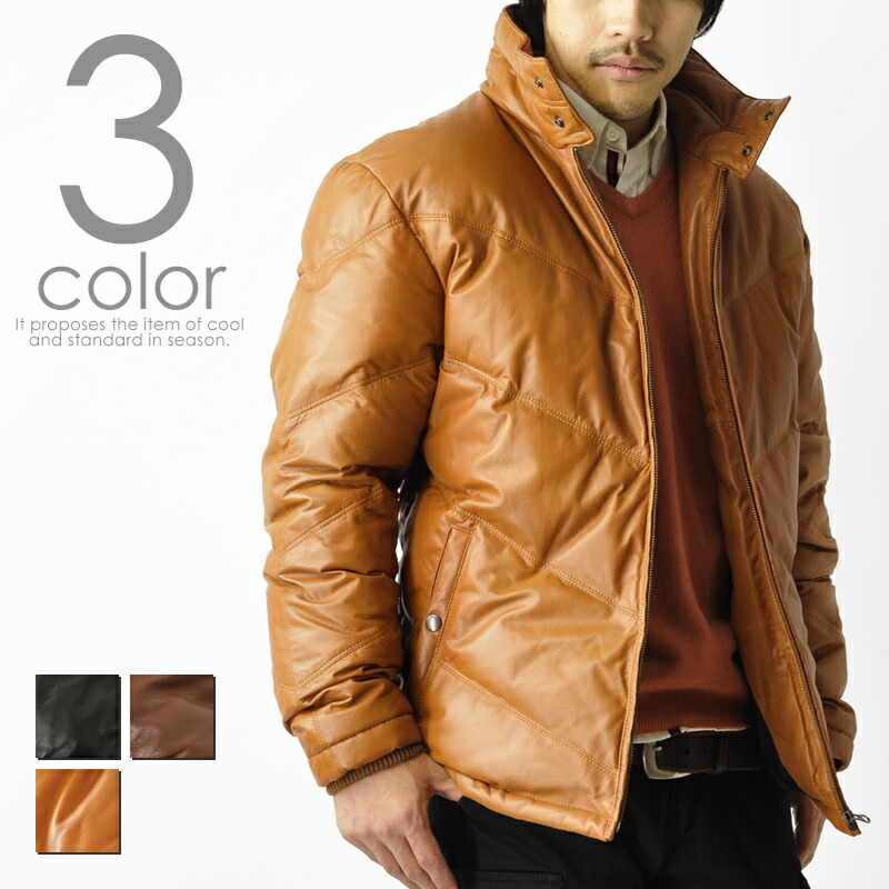 楽天市場】高級羊革ラム本革 リブ袖 レザーダウンジャケット メンズ