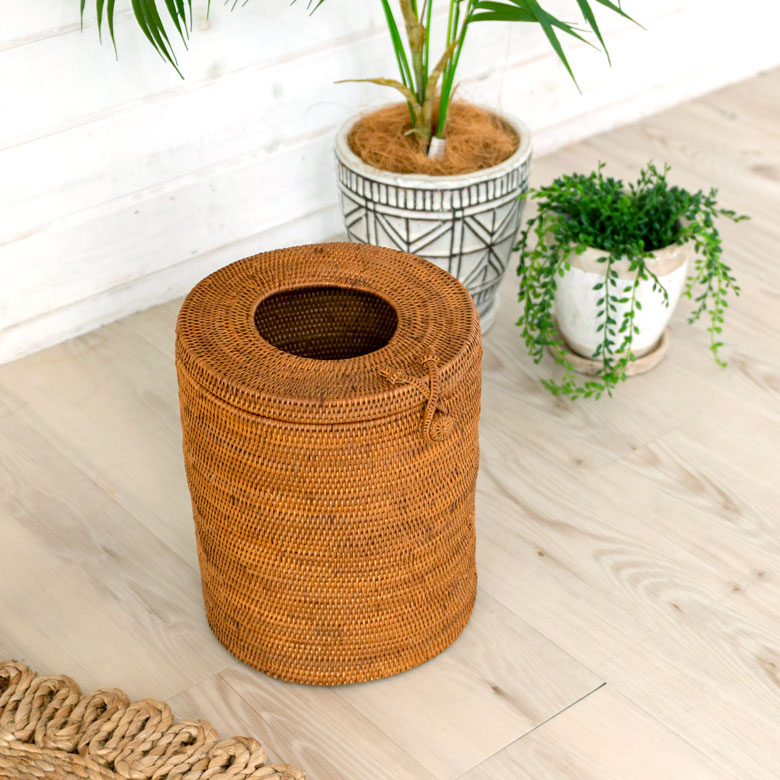 楽天市場】フタに穴のあいたアタ製 アジアン ごみ箱 円柱形 円形 丸型