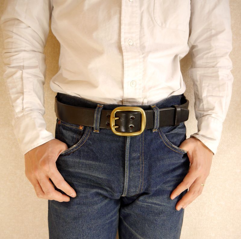 楽天市場】40mm 5mm極厚ダブルピン 黒革 多脂革ブラック ベルト 《真鍮