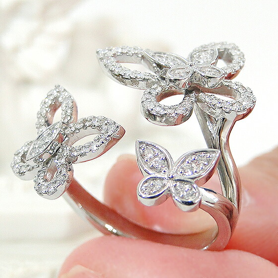 楽天市場】Pt950/K18YG/K18PG バタフライモチーフ ダイヤモンド リング