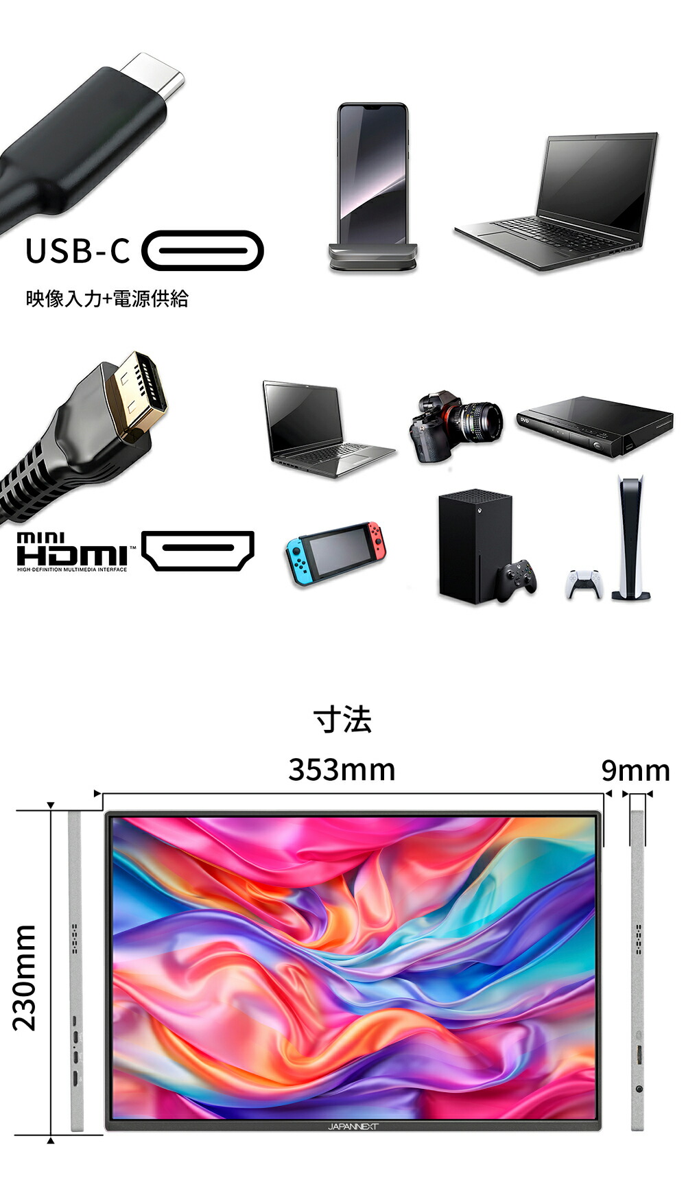 楽天市場】JAPANNEXT 16インチ IPSパネル搭載 WQXGA(2560x1600)解像度