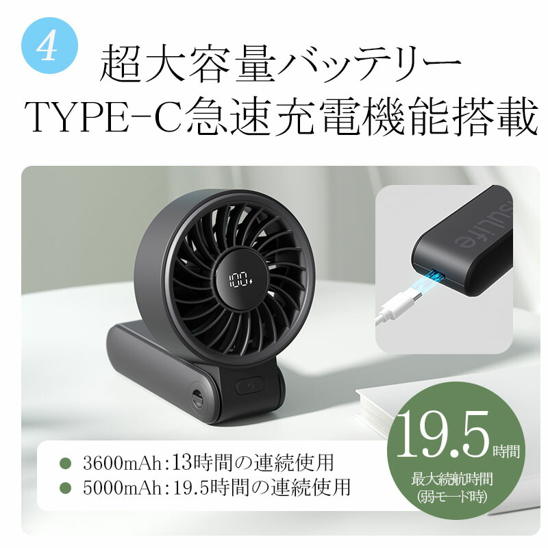 楽天市場】4.5大好評 JisuLife ハンディファン 19.5時間連続使用可能