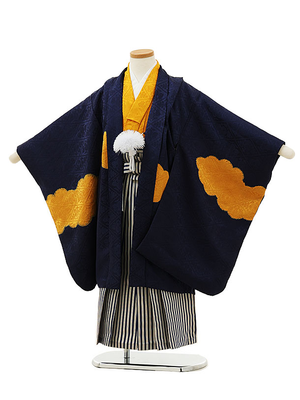 楽天市場】七五三レンタル 男の子 X188【高級正絹】紺地山吹雲取りx紺