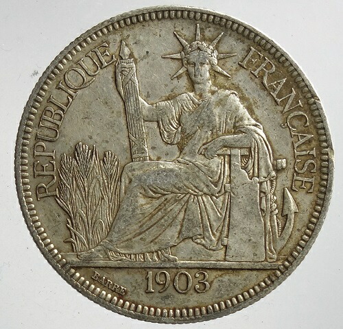 楽天市場】フランス領インドシナ貿易銀 1ピアストル銀貨1903年美品＋