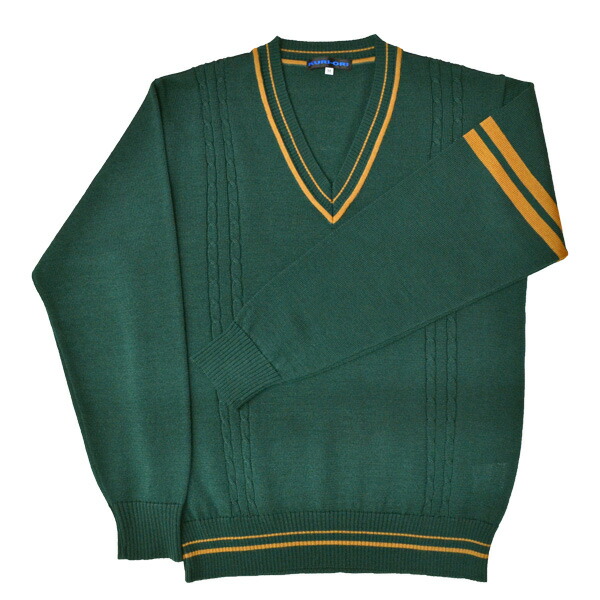 楽天市場】ウール混Vネック スクールセーター グリーン×ライトブラウン