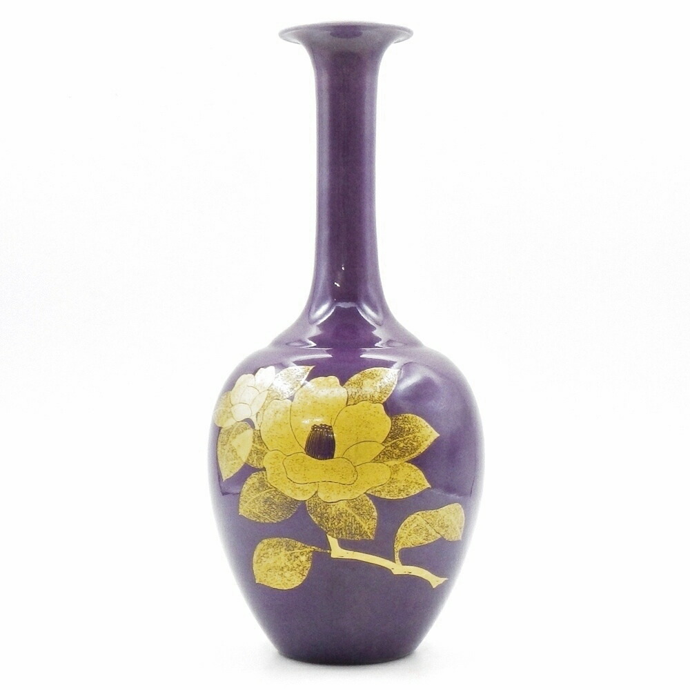 楽天市場】【九谷焼】人間国宝 吉田美統造 釉裏金彩 椿文 花生 花瓶 紫