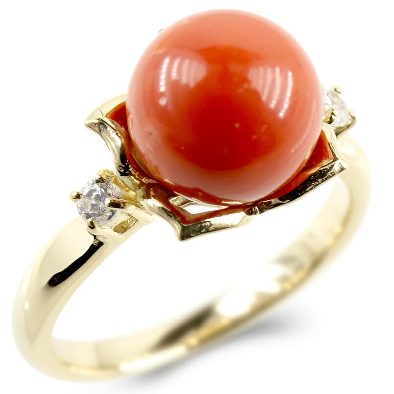 楽天市場】18金 リング サンゴ 珊瑚 ダイヤモンド 指輪 ゴールド 18k