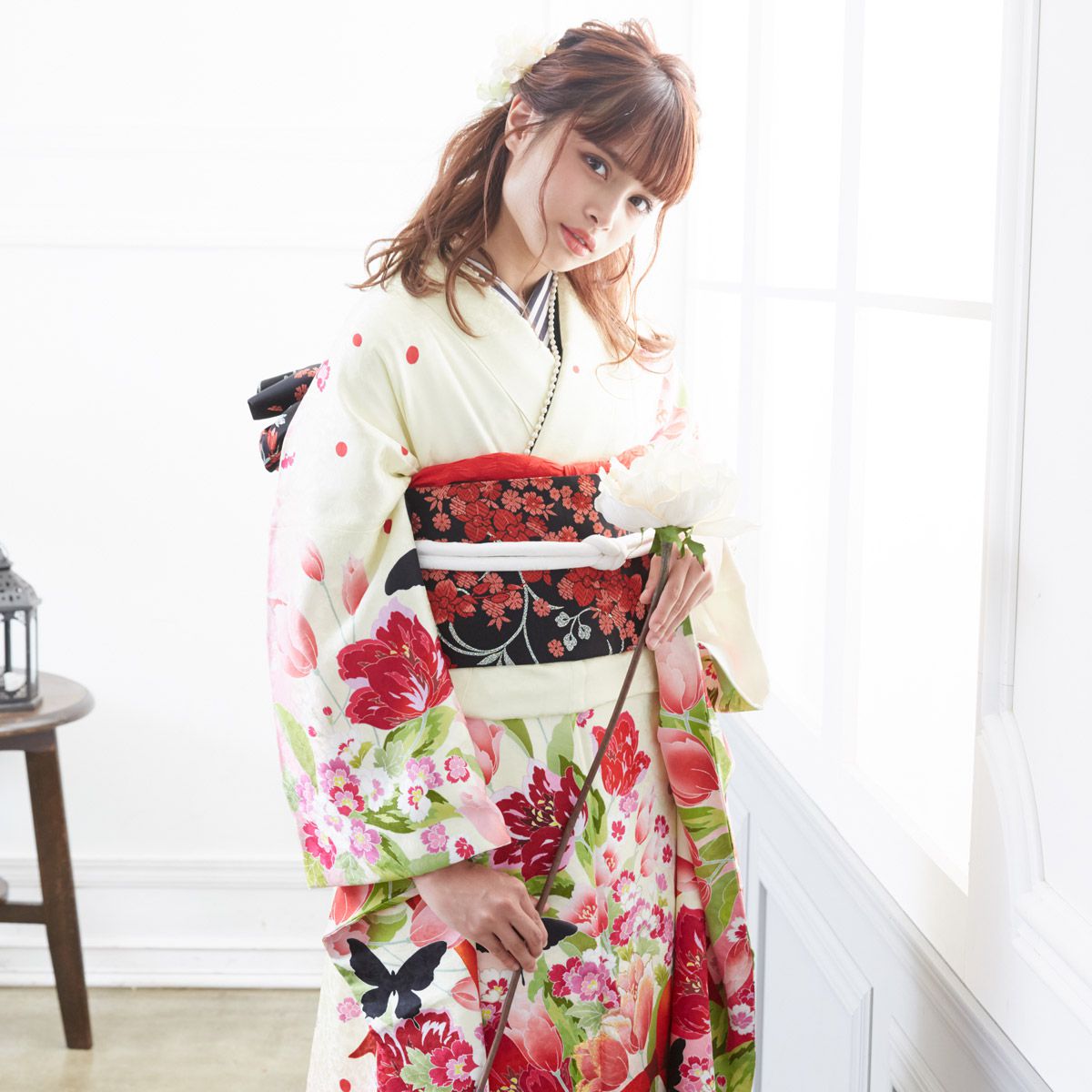 楽天市場】【成人式 振袖 レンタル】RS1203 正絹 クリーム 蝶と花 Lako
