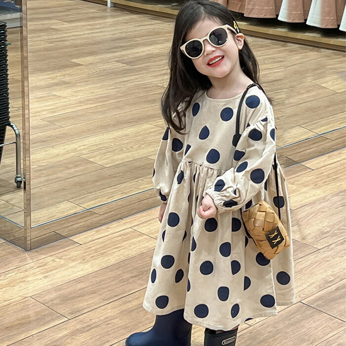 楽天市場】キッズ 長袖ワンピース ロングワンピース 水玉柄ワンピース