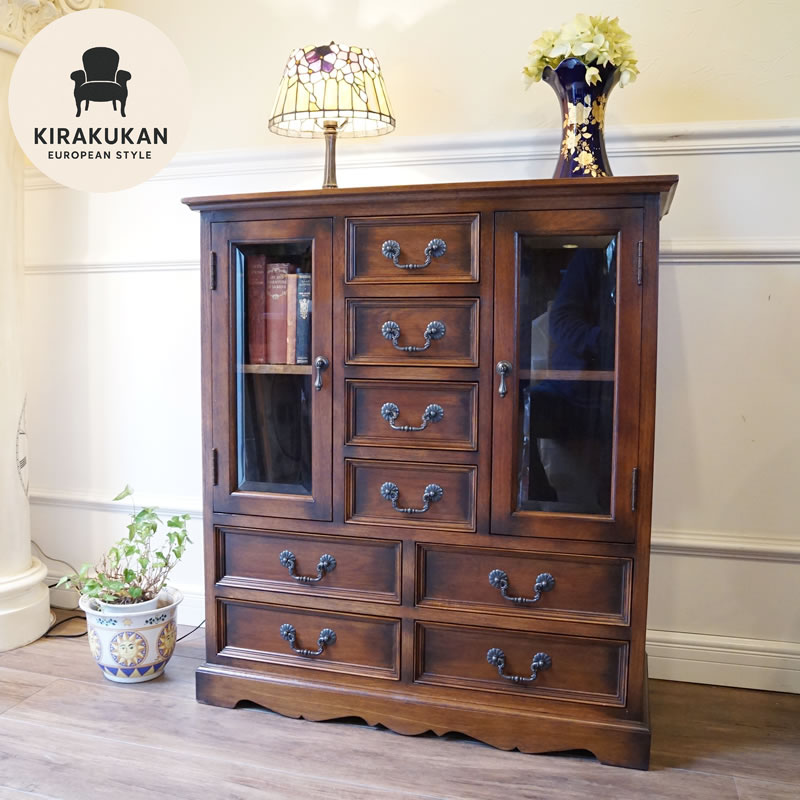 楽天市場】アンティーク家具 リプロダクト ガラス戸 8引出し 整理