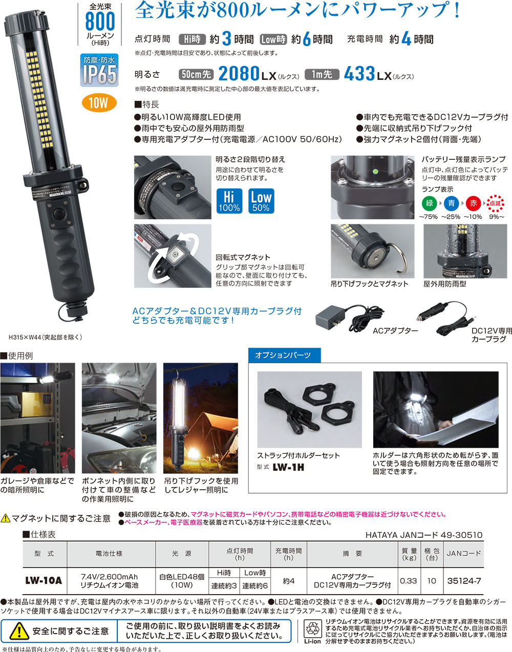 楽天市場】○廃番○☆ハタヤ/HATAYA LW-10A 充電式LEDジョーハンド