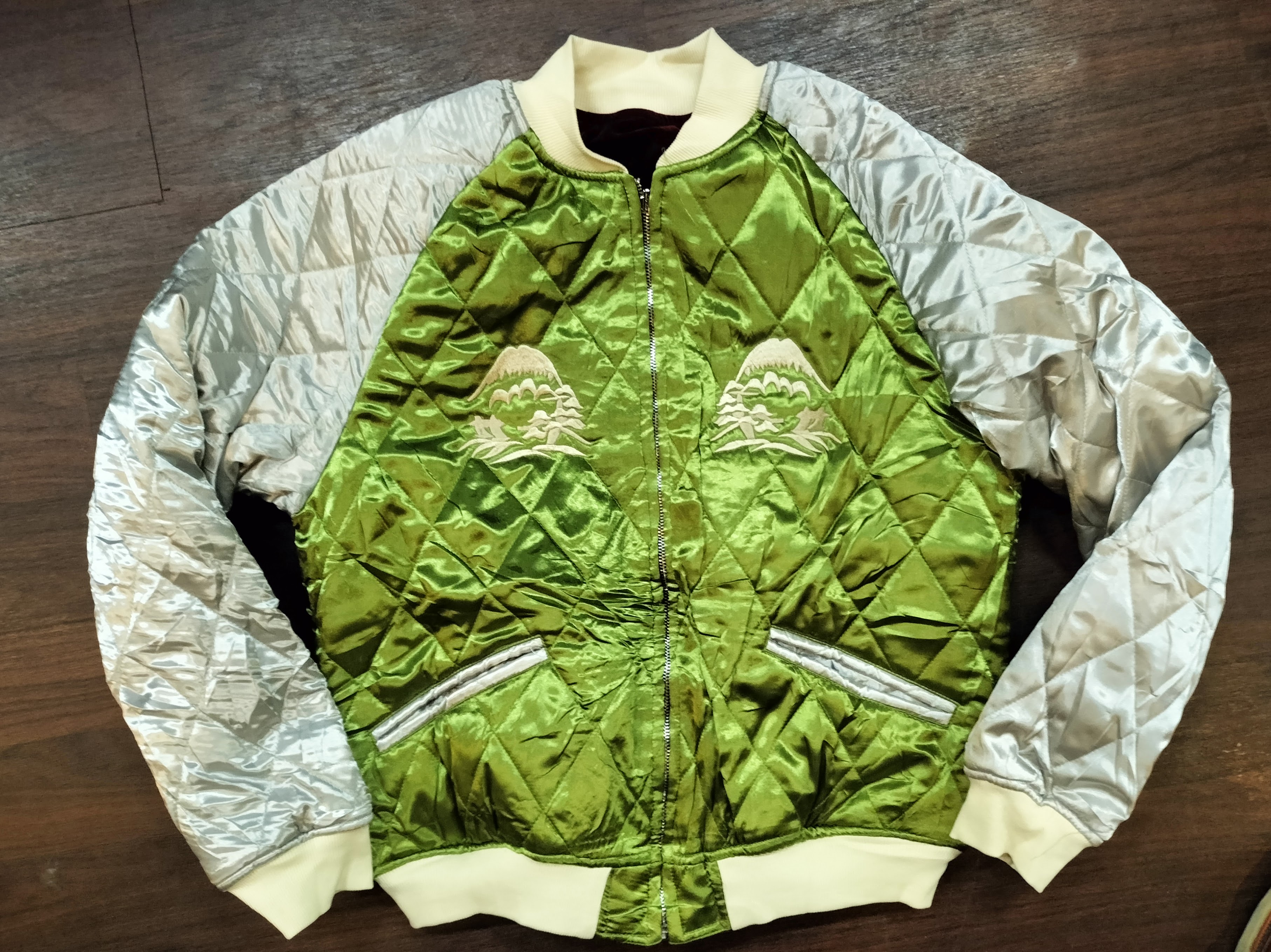 楽天市場】＃417 別珍 スカジャン ”白虎” ワインxオリーブ限定生産