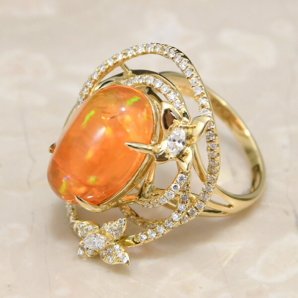 楽天市場】6.36ct ファイアオパール ダイヤモンド K18YG リング 12号