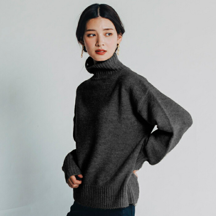 楽天市場】ボトルネック ニット ボリューム袖 長袖 プルオーバー