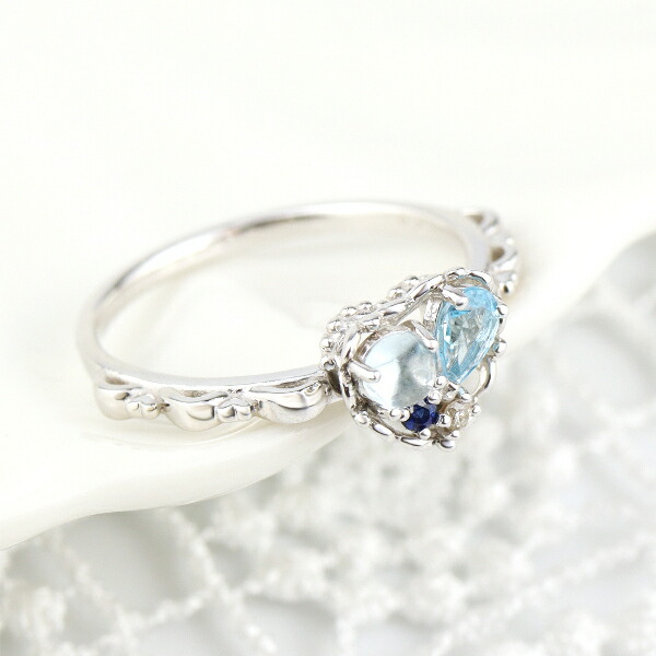 楽天市場】K18 天然石 ハート ホワイトゴールド リング 指輪 ブルー