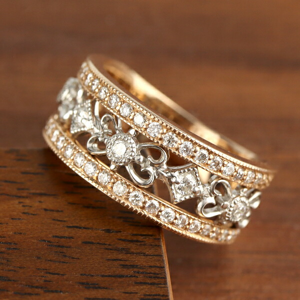 楽天市場】K18 PT900 ダイヤモンド 透かし リボン クラシカル リング