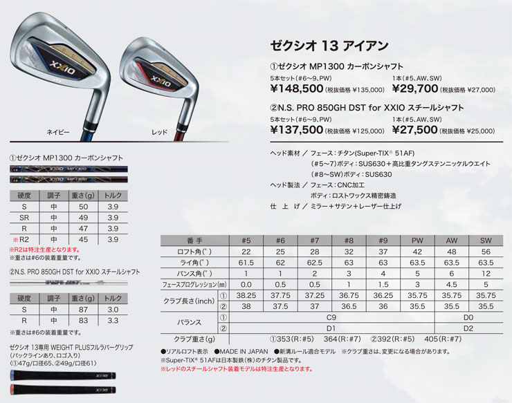 楽天市場】ゼクシオ 13 アイアン XXIO MP1300 カーボンシャフト 5本