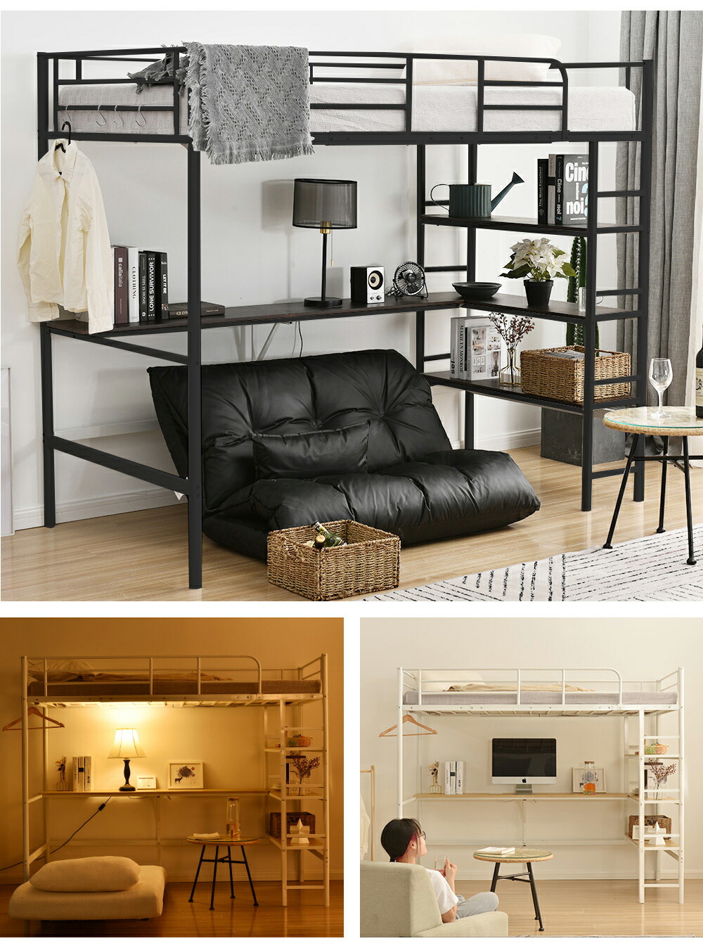 楽天市場】ロフトベッド パイプベッド シングル コンセント付き デスク