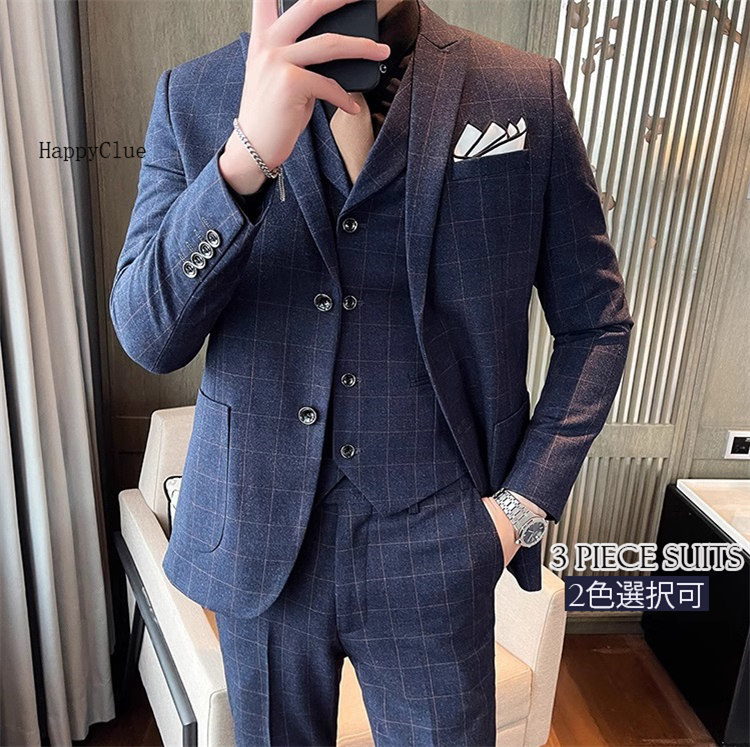 楽天市場】スーツ チェック柄 メンズスーツ 二つボタン パンツスーツ