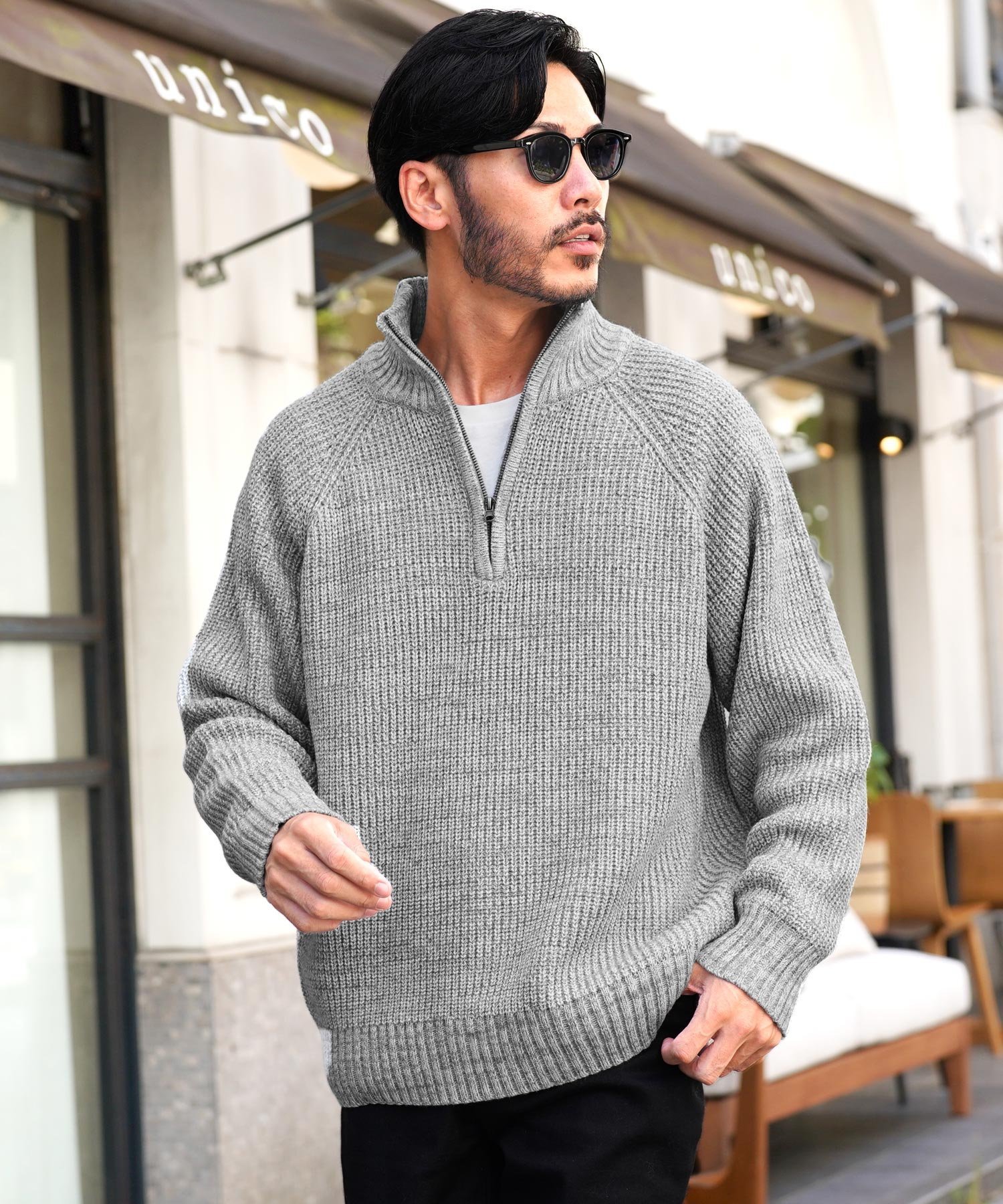 JIGGYS SHOP｜ハーフジップ畦編み洗えるニットセーター ウォッシャブル