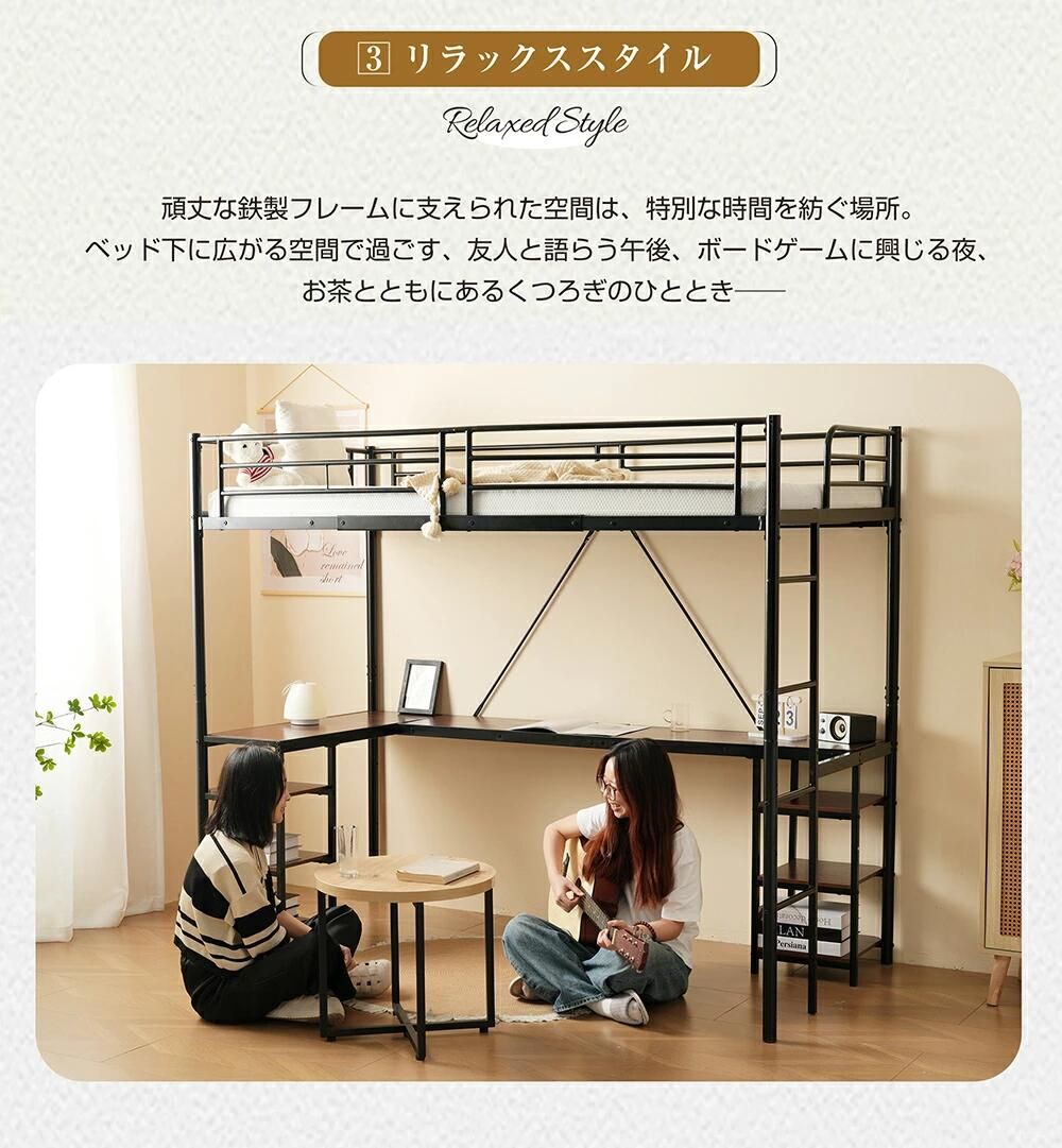 楽天市場】ロフトベッド パイプベッド シングル デスク付き 収納棚