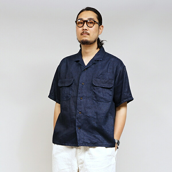 楽天市場】ナイジェル・ケーボン OPEN COLLAR SHIRT LINEN INDIGO