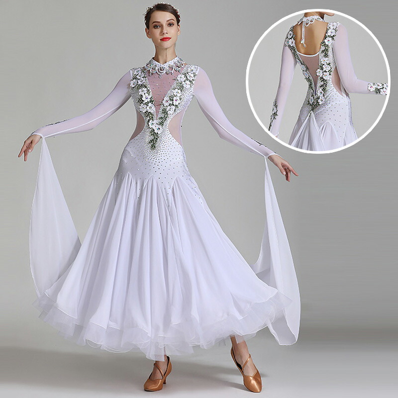 楽天市場】社交ダンス衣装 ホワイト モダンドレス 白 ダンスウェア