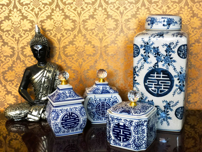 楽天市場】シノワズリ クリスタル 飾り壺 寿紋 ダブルハピネス 装飾