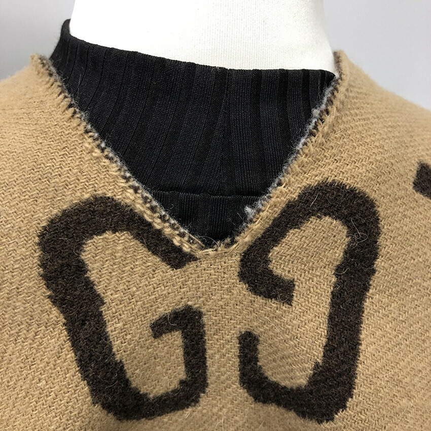 楽天市場】グッチ リバーシブル GG ウール ポンチョ 18AW ブラウン