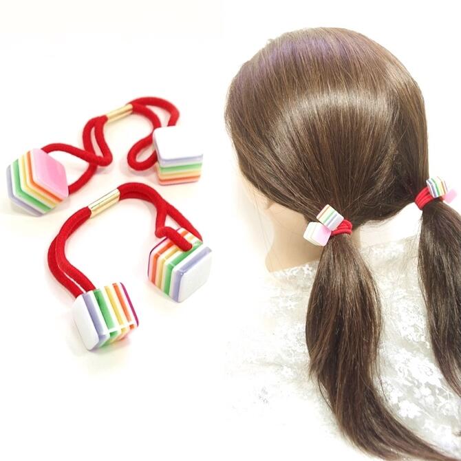 楽天市場】【2本セット】ヘアゴム キューブ アクリル 積層 レインボー